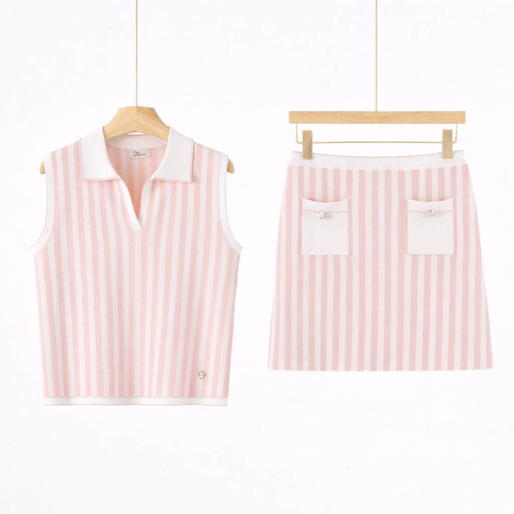 Completo Donna Maglia Righe Verticali Top + Gonna art 7070