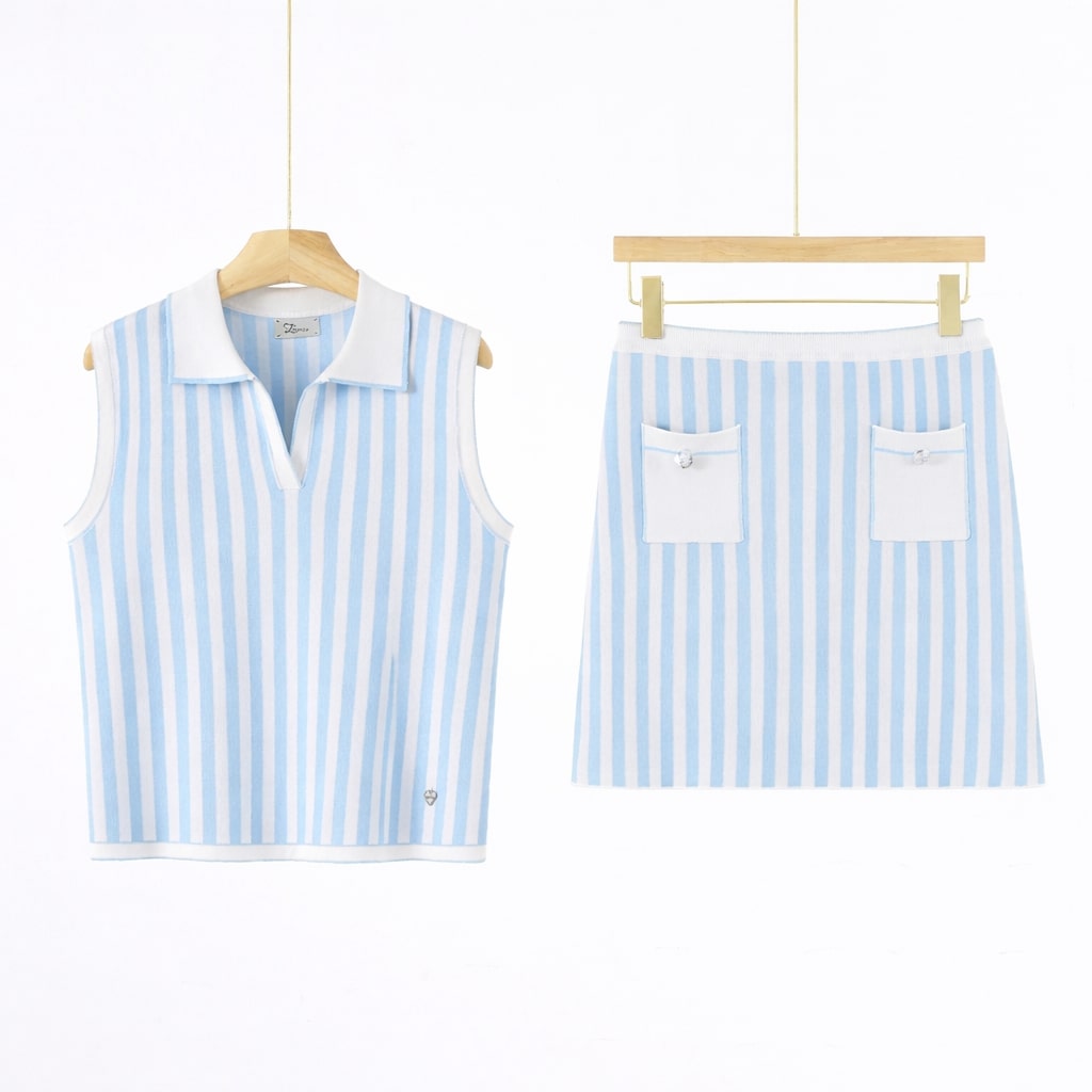 Completo Donna Maglia Righe Verticali Top + Gonna art 7070