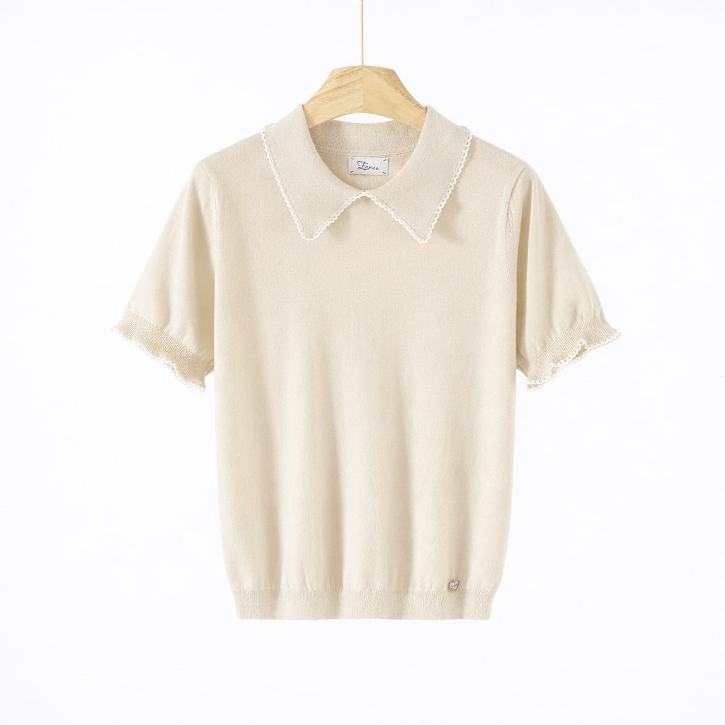 Maglia Donna Knit con Colletto Ricamato 7080