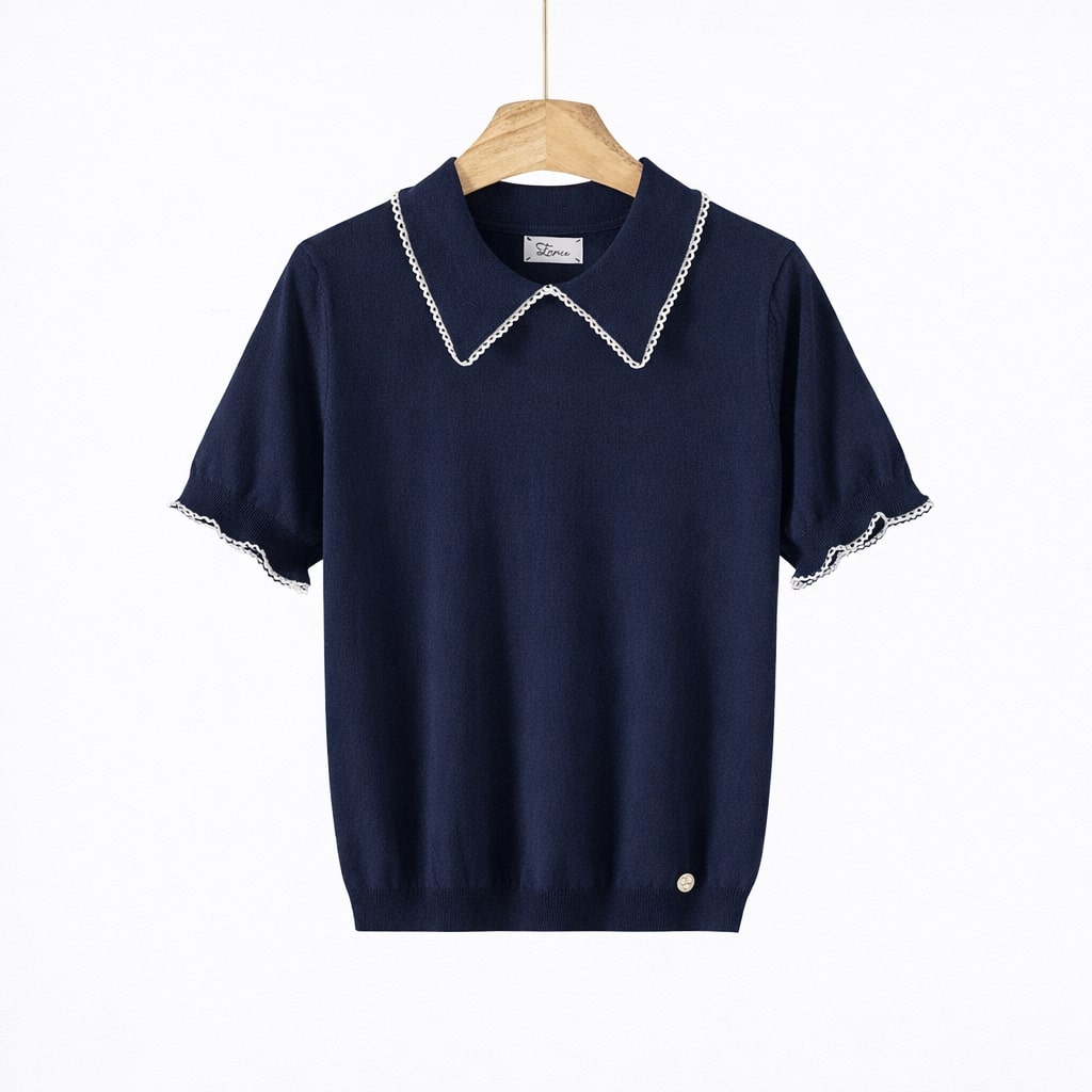 Maglia Donna Knit con Colletto Ricamato 7080