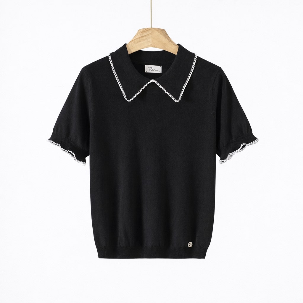 Maglia Donna Knit con Colletto Ricamato 7080