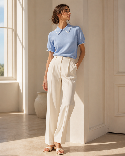 Maglia Donna Knit con Colletto Ricamato 7080